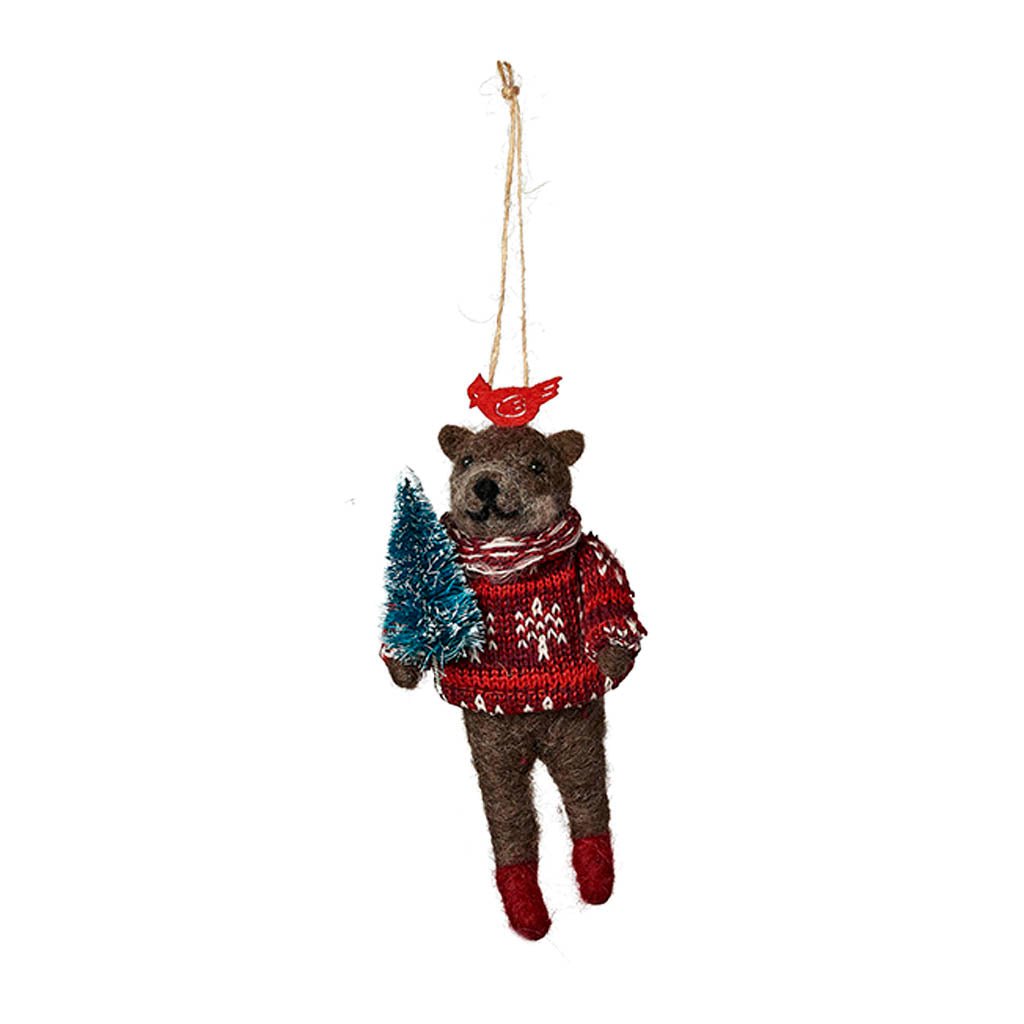 Christmas Party Animal Holiday Ornament Bear with Tree   at Boston General Store