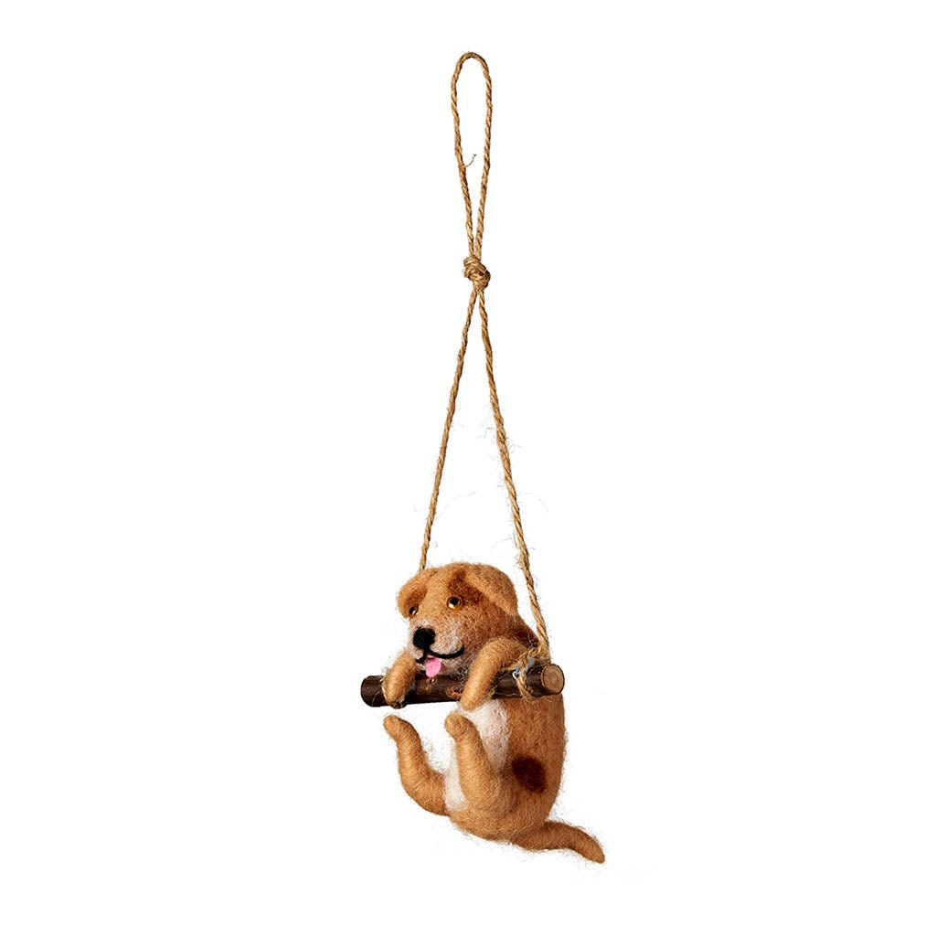 Dangling Dog Holiday Ornament Tan Dog   at Boston General Store
