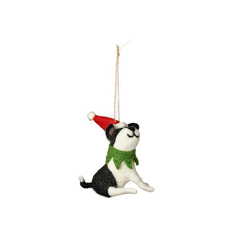 Dog Holiday Ornament Boston Terrier with Green Collar   at Boston General Store