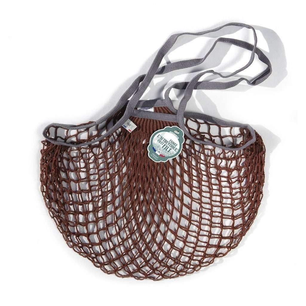 French Market Net Bag Dark Brown + Dark Grey Long Handle  at Boston General Store