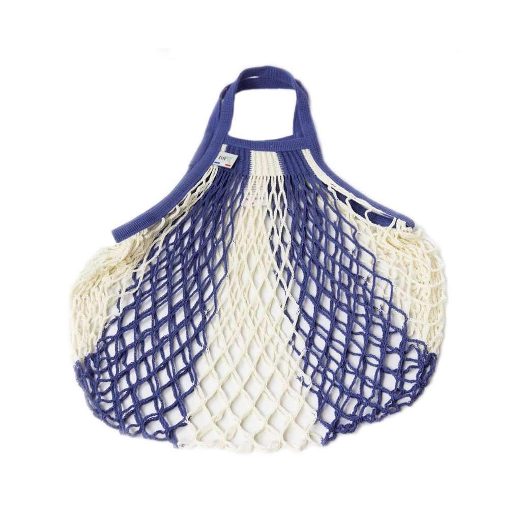 French Market Net Bag Blue + White Short Handle  at Boston General Store