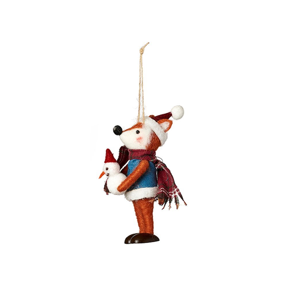 Holiday Plaid Animal Ornament Fox with Snowman   at Boston General Store