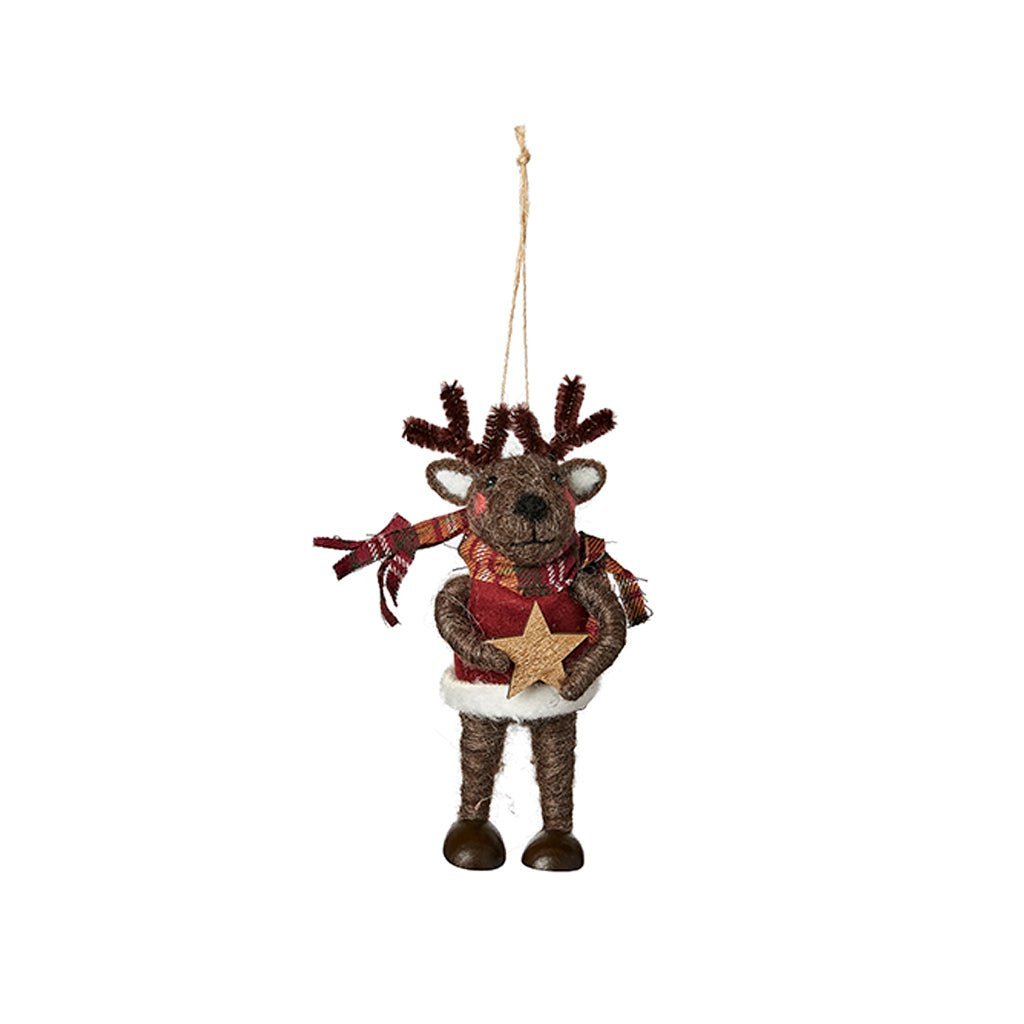 Holiday Plaid Animal Ornament Moose with Star   at Boston General Store
