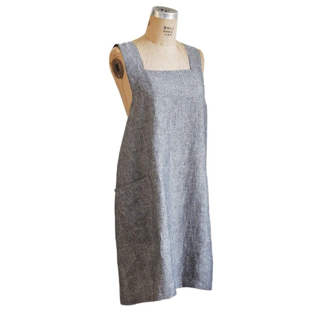 Linen Pinafore Apron S/M Chambray + Charcoal  at Boston General Store