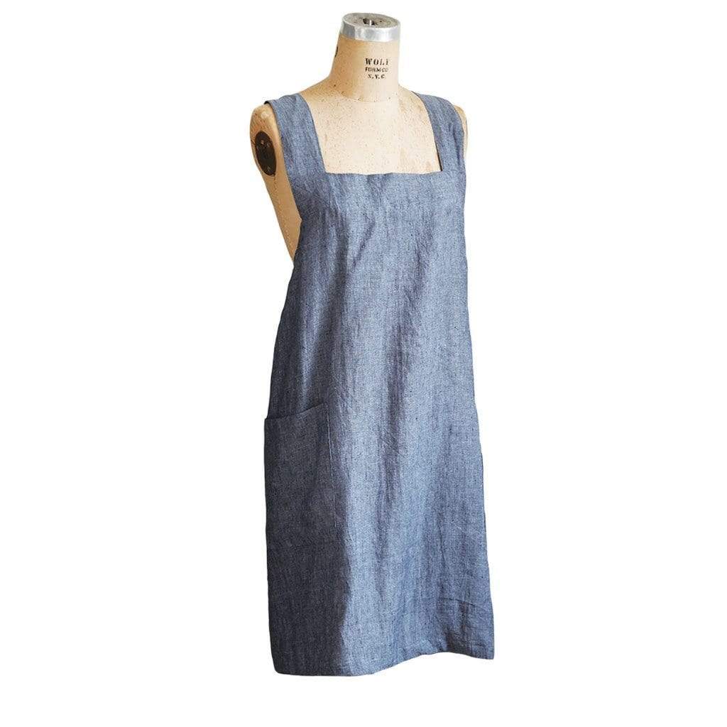 Linen Pinafore Apron S/M Chambray + Denim  at Boston General Store