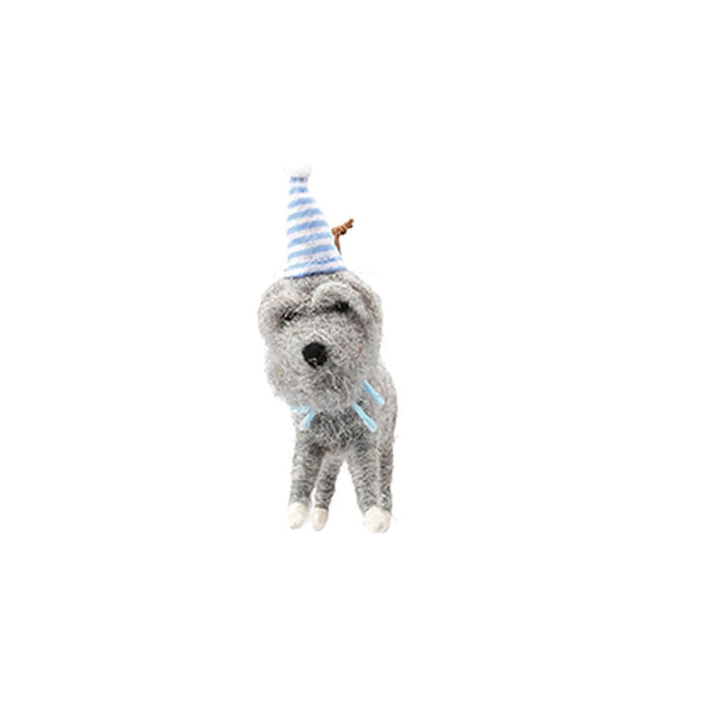 Party Dog Holiday Ornament Grey Dog + Blue Hat   at Boston General Store