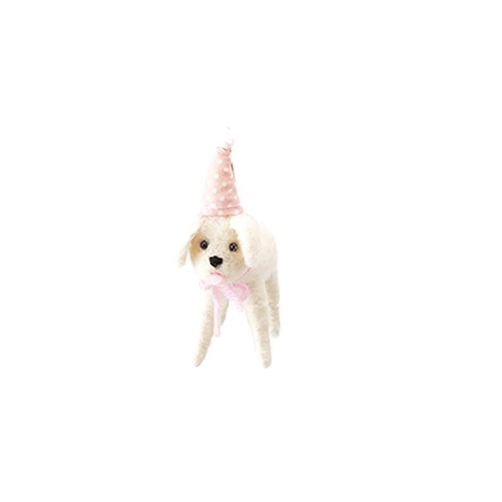 Party Dog Holiday Ornament White Dog + Pink Hat   at Boston General Store