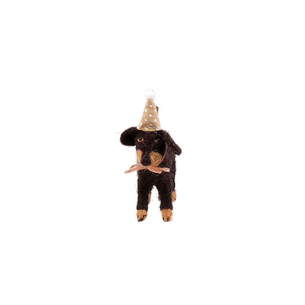 Party Dog Holiday Ornament Dark Brown Dog + Tan Hat   at Boston General Store