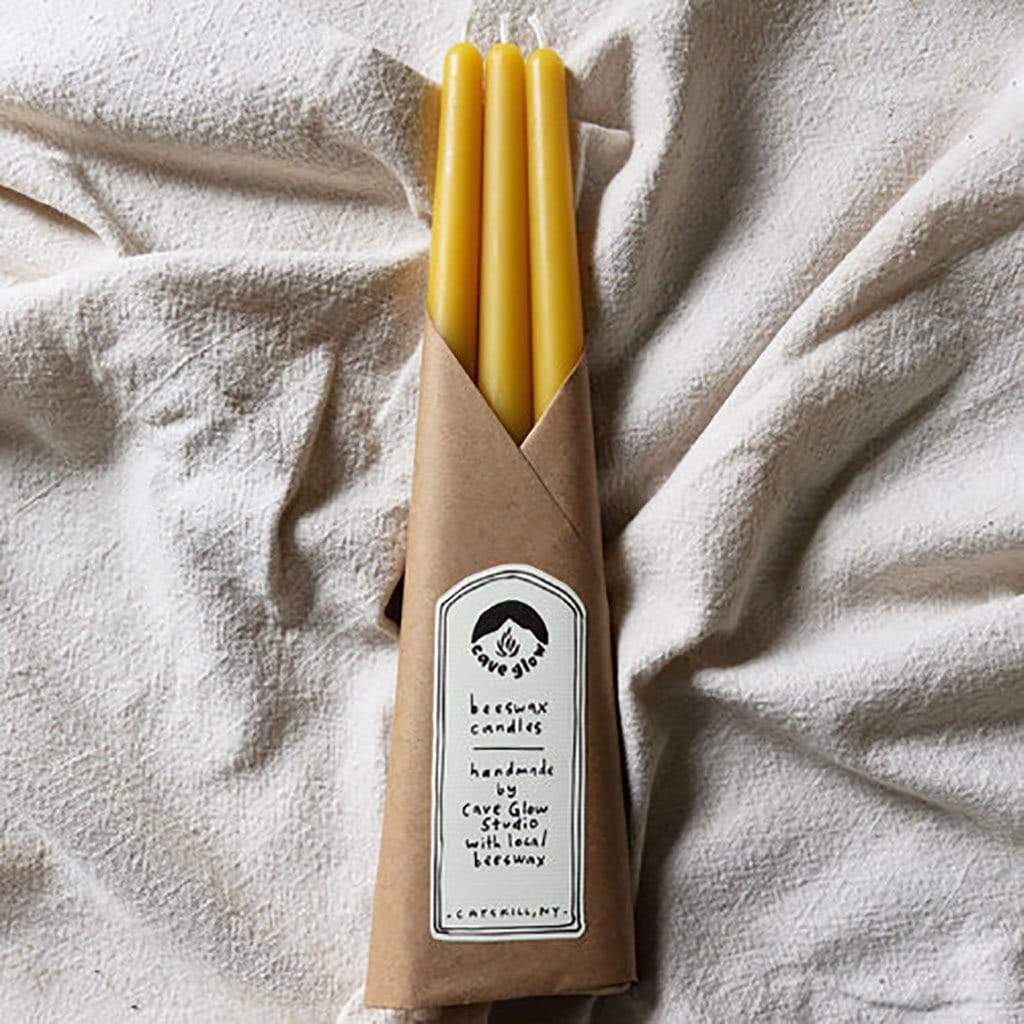 Pure Beeswax Taper Candles by Cave Glow Studio