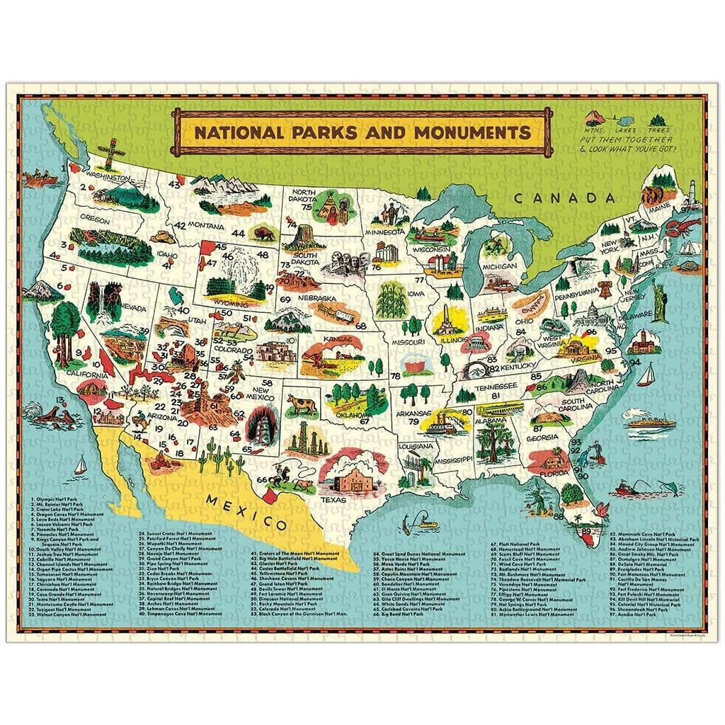 Vintage Themed Puzzles National Parks Map   at Boston General Store
