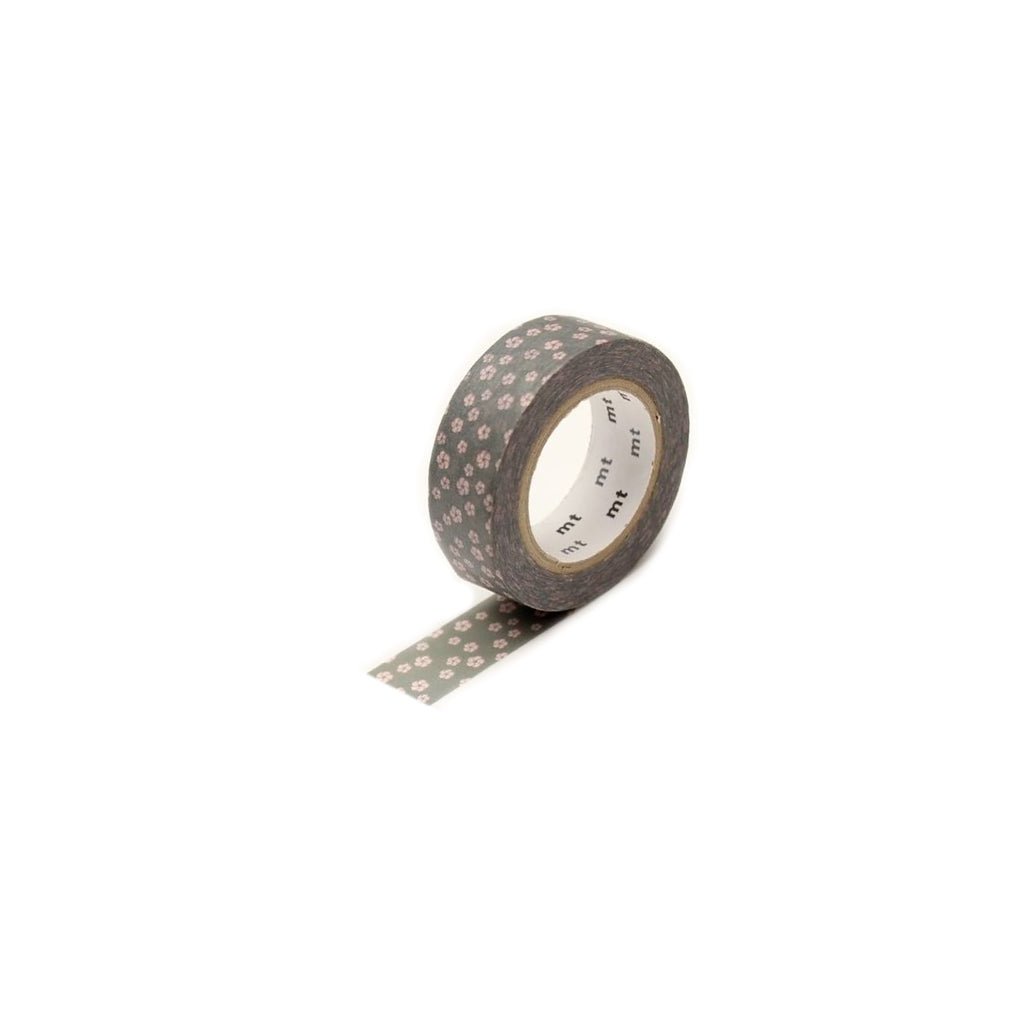 Washi Tape - Solids &amp; Patterns Flower Nejiriume Namari Grey   at Boston General Store