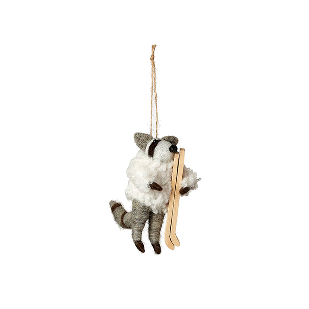 Winter Sport Animal Holiday Ornament Raccoon with Skis   at Boston General Store